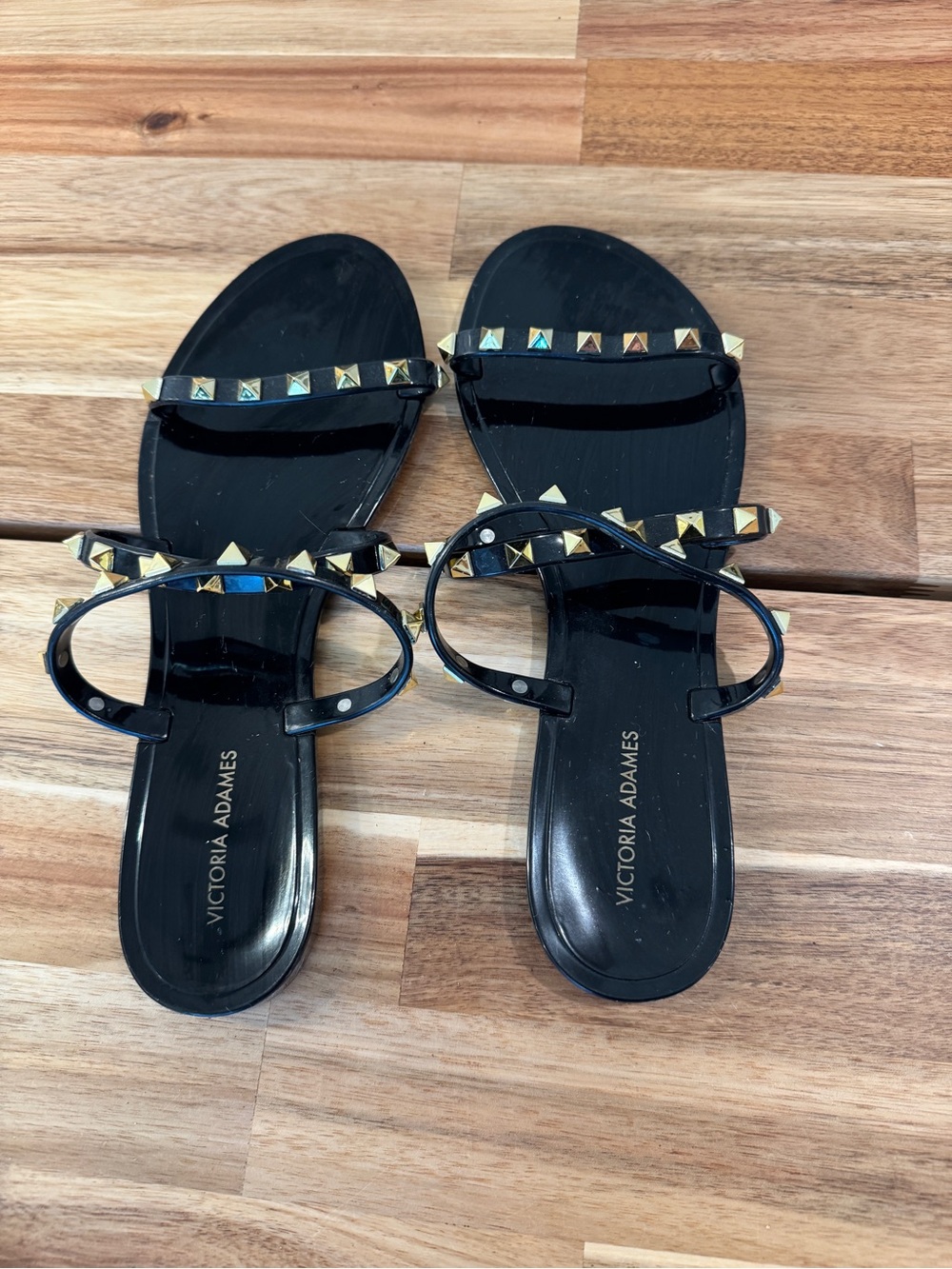 Victoria Adames Black Studded Slide Sandals